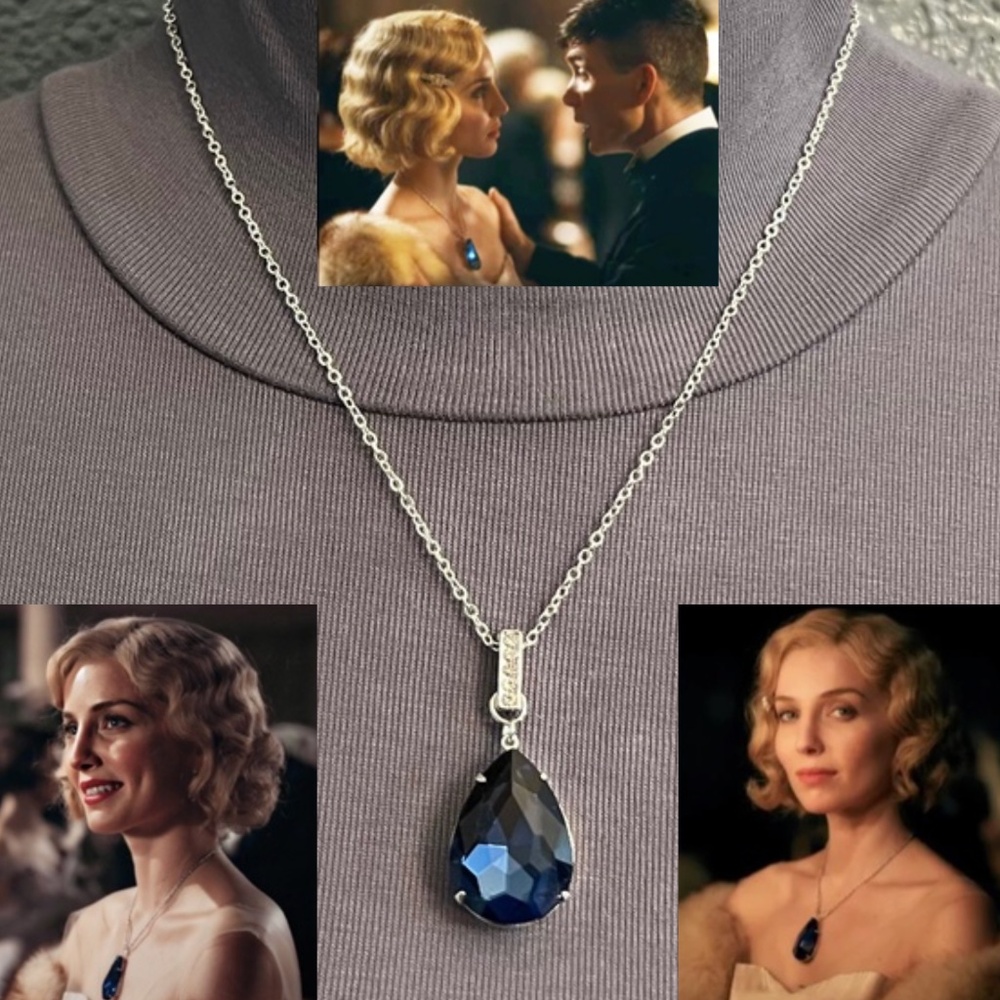 Peaky Blinders Grace Shelby Teardrop Sapphire Necklace, Handmade Replica